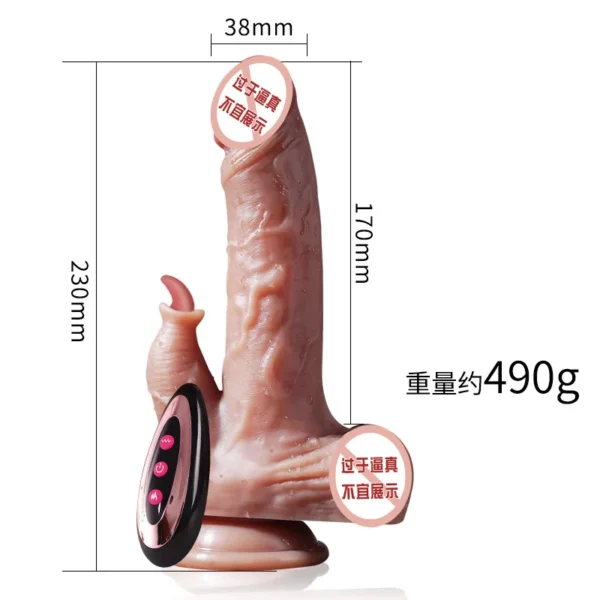 Pene Artificiale Ricaricabile con Movimento Telescopico, Oscillazione, Riscaldamento e Controllo Remoto, Vibratore in Silicone per Donne - immagine 9