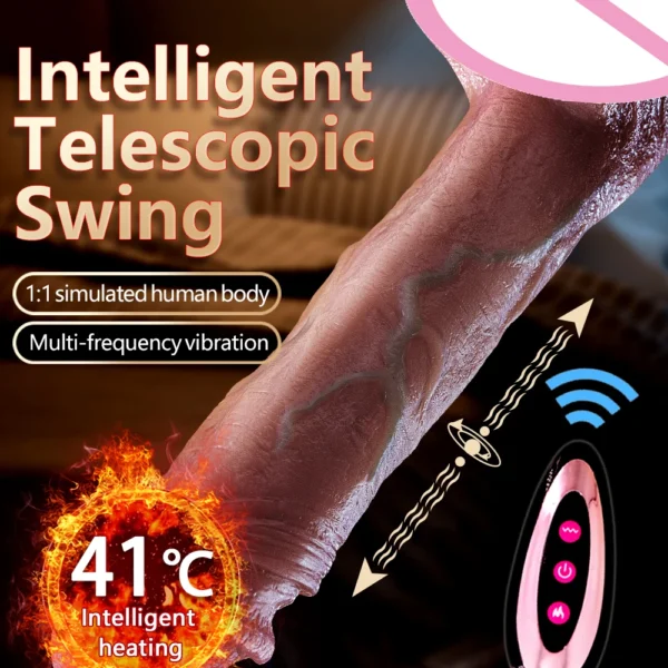 Pene Artificiale Ricaricabile con Movimento Telescopico, Oscillazione, Riscaldamento e Controllo Remoto, Vibratore in Silicone per Donne - immagine 2
