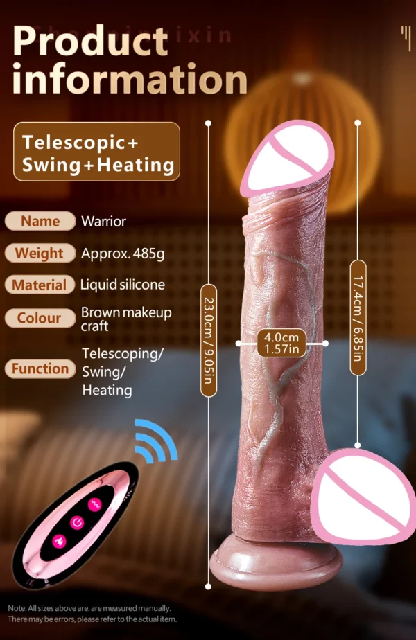 Pene Artificiale Ricaricabile con Movimento Telescopico, Oscillazione, Riscaldamento e Controllo Remoto, Vibratore in Silicone per Donne - immagine 33