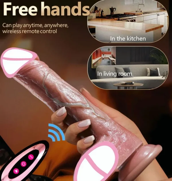 Pene Artificiale Ricaricabile con Movimento Telescopico, Oscillazione, Riscaldamento e Controllo Remoto, Vibratore in Silicone per Donne - immagine 3