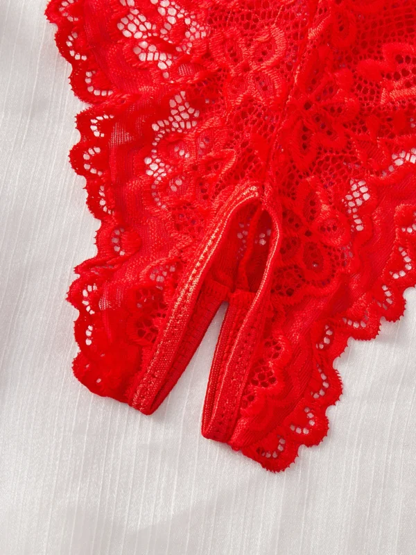 Set Sexy Aperto - Body Intimo in Pizzo Trasparente con Gonna da Notte, Lingerie Erotica con Corsetto, Reggiseno e Slip Coordinati - immagine 6