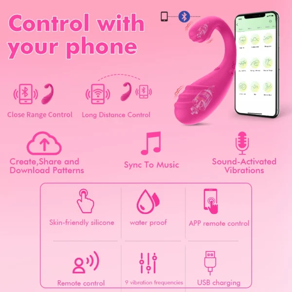 Vibratore con Doppio Motore - Controllo Remoto via App, Dildo per Donne, Wireless Bluetooth, Stimolatore Anale e Punto G, Vibratore Clitorideo e Mutandine Vibranti - immagine 5