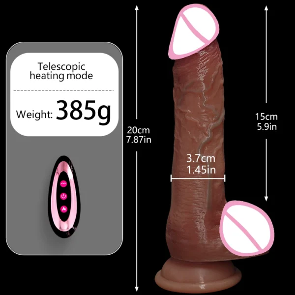 Pene Artificiale Ricaricabile con Movimento Telescopico, Oscillazione, Riscaldamento e Controllo Remoto, Vibratore in Silicone per Donne - immagine 10