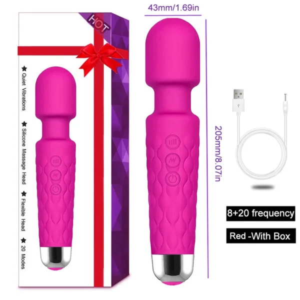 Vibratore AV Magic Wand con 20 Velocità, Dildo Stimolatore del Clitoride per Donne, Ricaricabile USB, Massaggiatore Sexy, Giocattolo Erotico per Adulti 18+ - immagine 10
