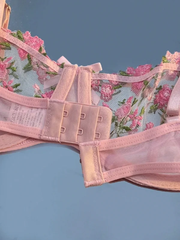 Lingerie sexy da donna fiori ricamati biancheria intima trasparente slip da fata rosa reggiseno delicato push up set di reggiseni sottili erotici - immagine 4