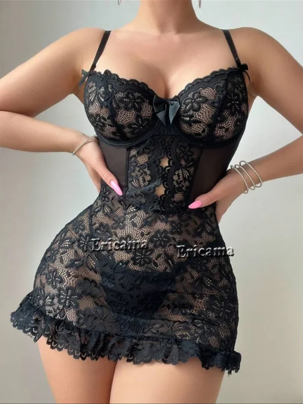 Set reggiseno erotico Set di biancheria Sexy Set di slip in pizzo trasparente Kit reggiseno delicato Set di bretelle Push Up sottile Sexy reggiseni erotici body - immagine 6