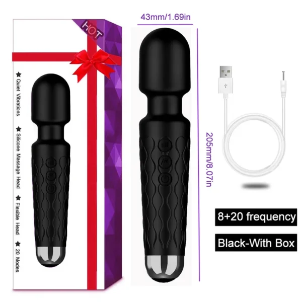 Vibratore AV Magic Wand con 20 Velocità, Dildo Stimolatore del Clitoride per Donne, Ricaricabile USB, Massaggiatore Sexy, Giocattolo Erotico per Adulti 18+ - immagine 11